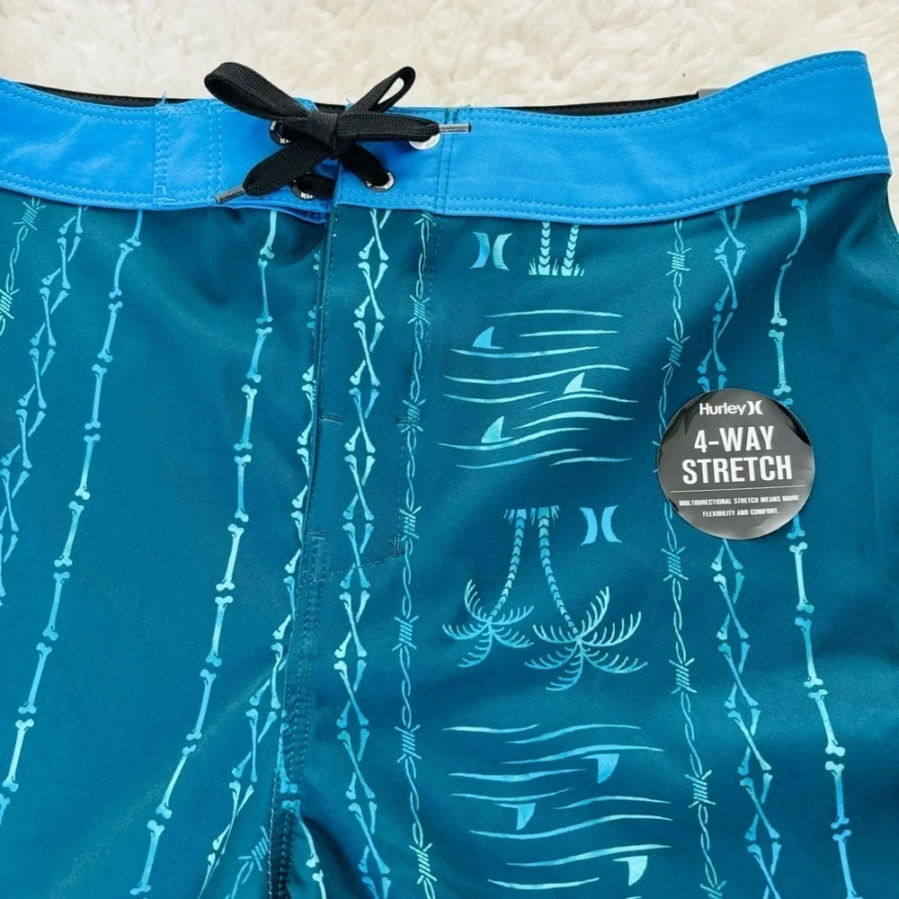 Hurley Blue Swim Shorts with Hieroglyphic Pattern size 16/28
